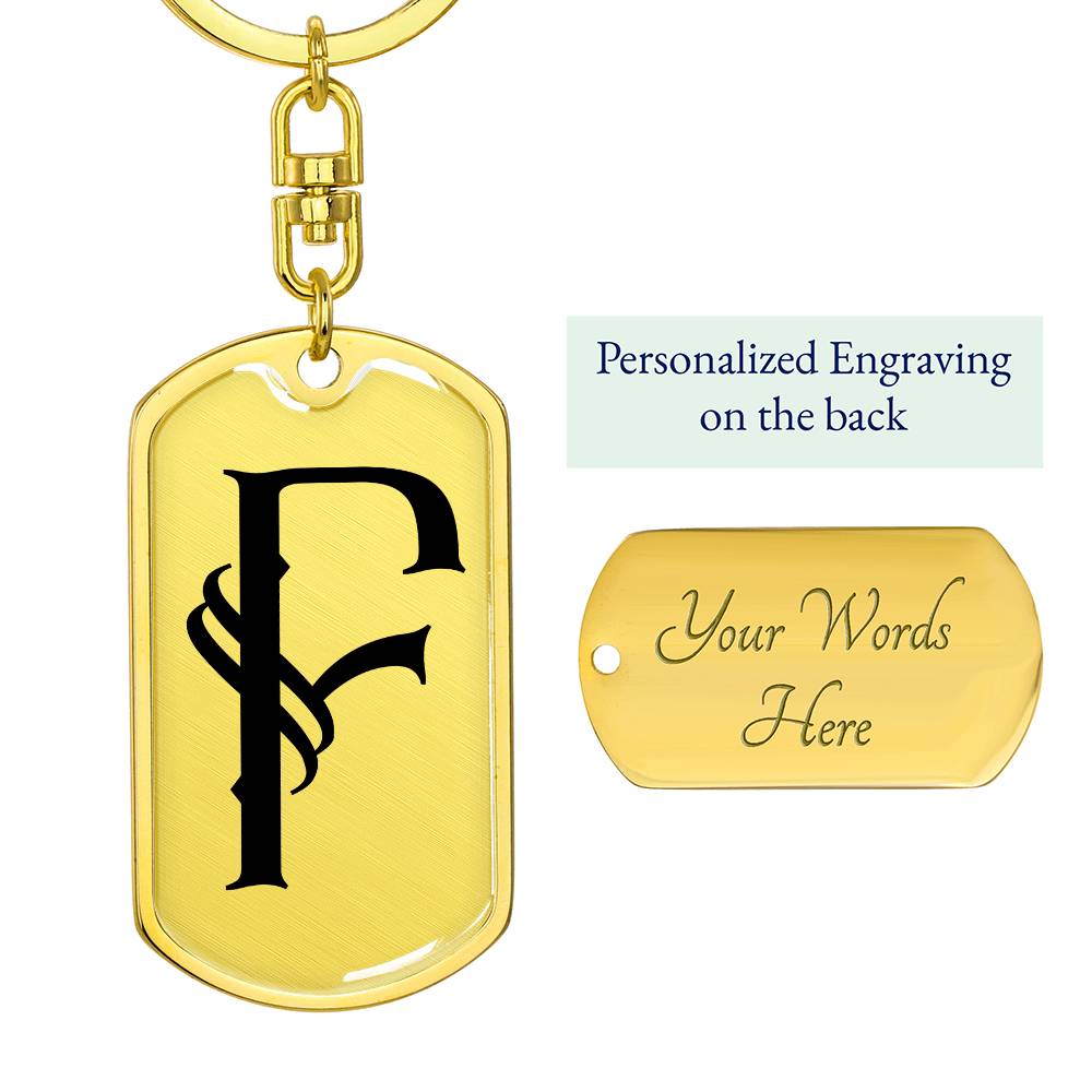 Initial F v001-11 - Luxury Dog Tag Keychain