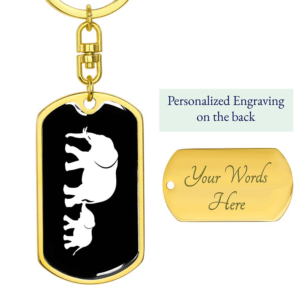 Mama Elephant With 1 Calf v3 - Luxury Dog Tag Keychain