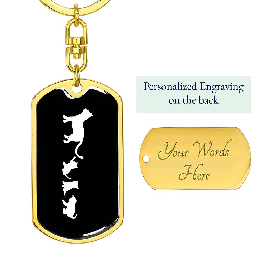 Mama Cat With 3 Kittens v3 - Luxury Dog Tag Keychain