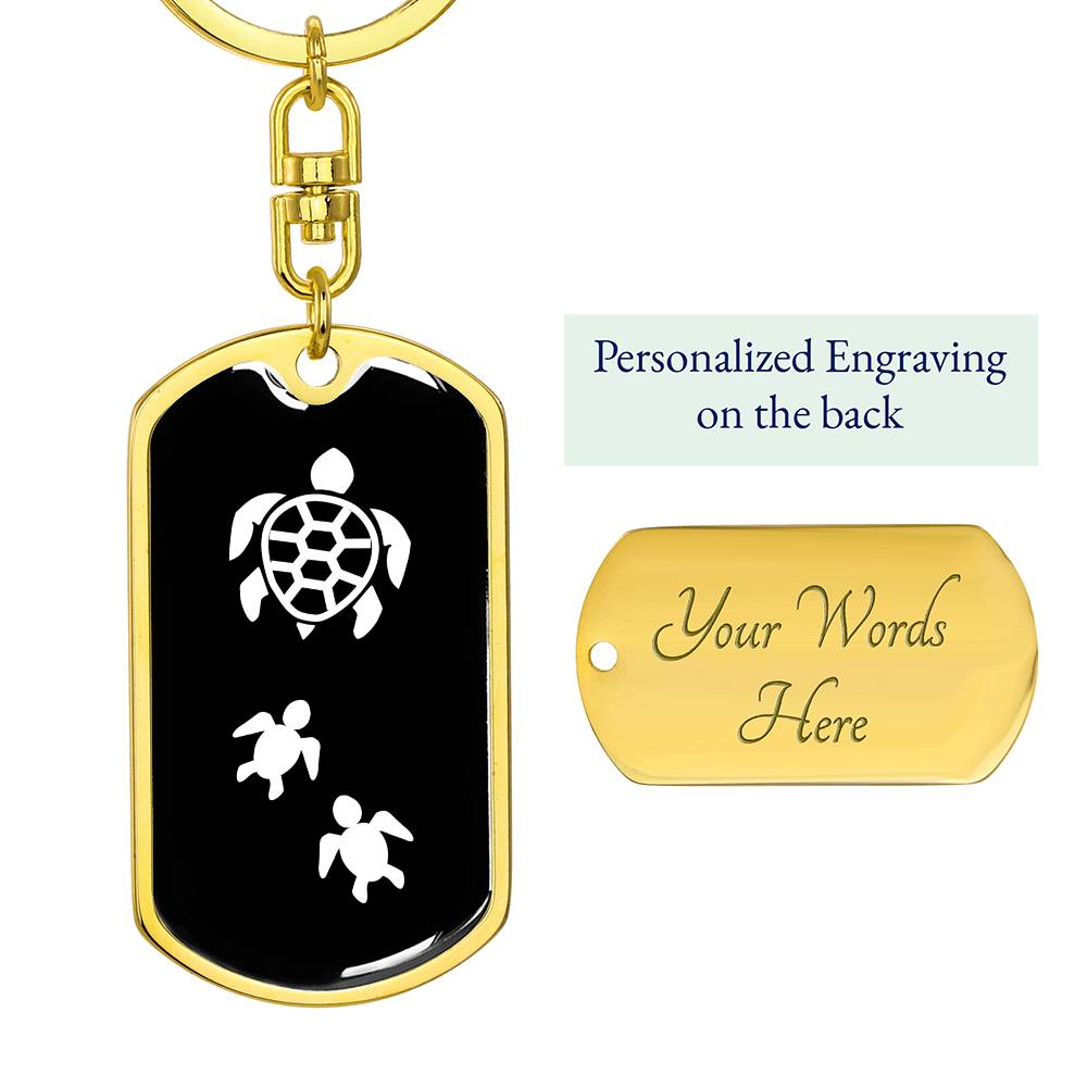 Mama Turtle With 2 Hatchlings v3 - Luxury Dog Tag Keychain
