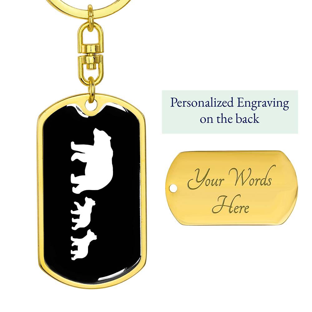 Mama Bear With 2 Cubs v3 - Luxury Dog Tag Keychain