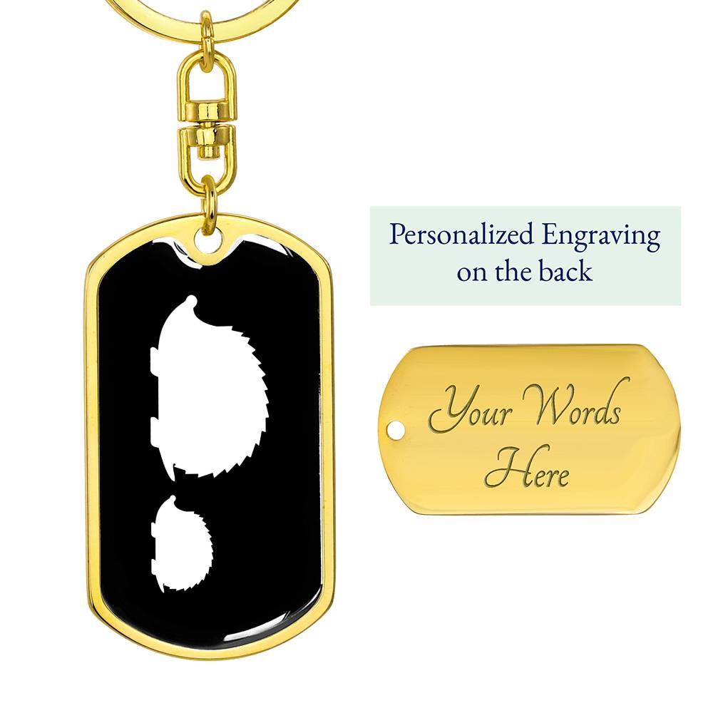 Mama Hedgehog With 1 Hoglet v3 - Luxury Dog Tag Keychain