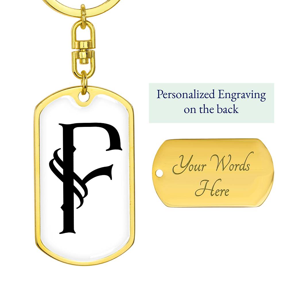 Initial F v001-14 - Luxury Dog Tag Keychain