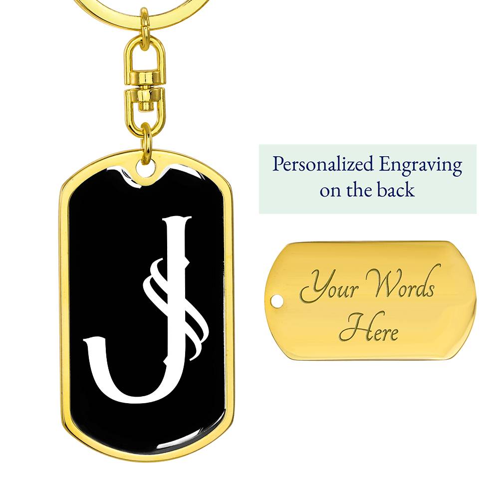 Initial J v001-13 - Luxury Dog Tag Keychain