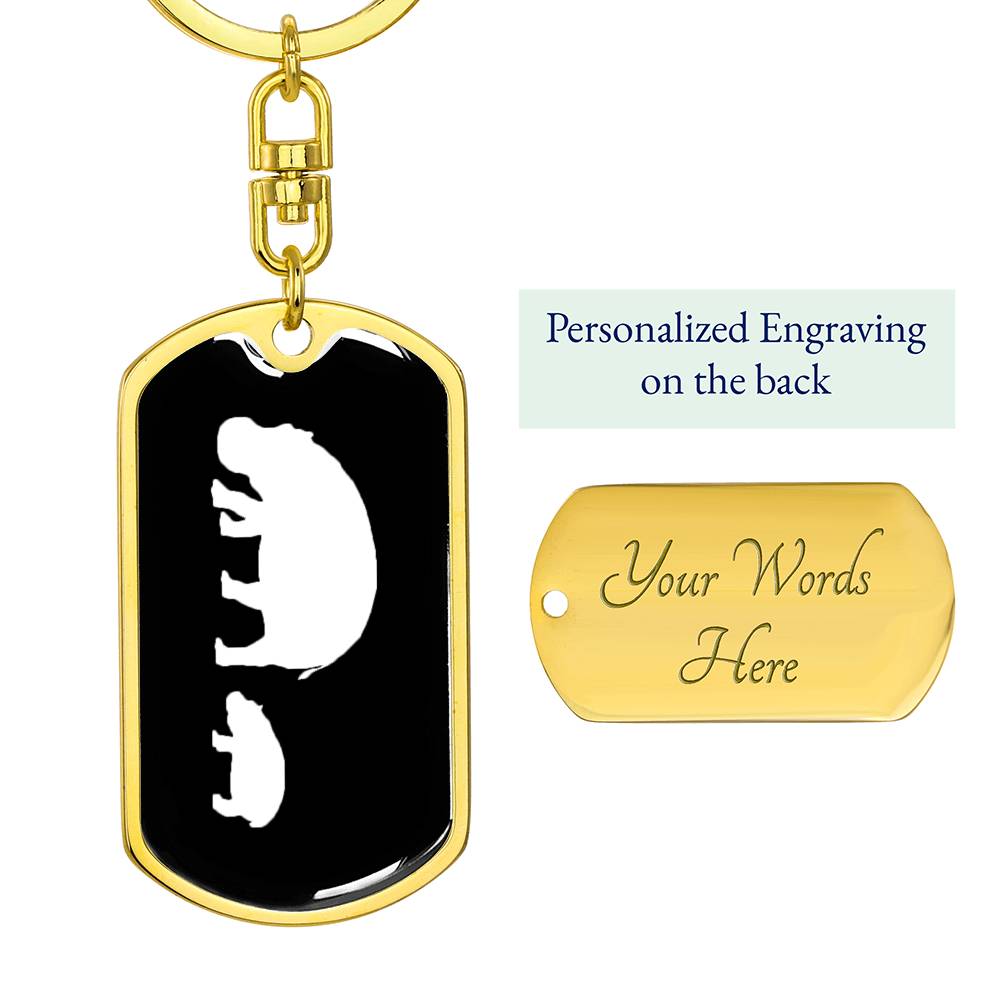 Mama Hippo With 1 Calf v3 - Luxury Dog Tag Keychain
