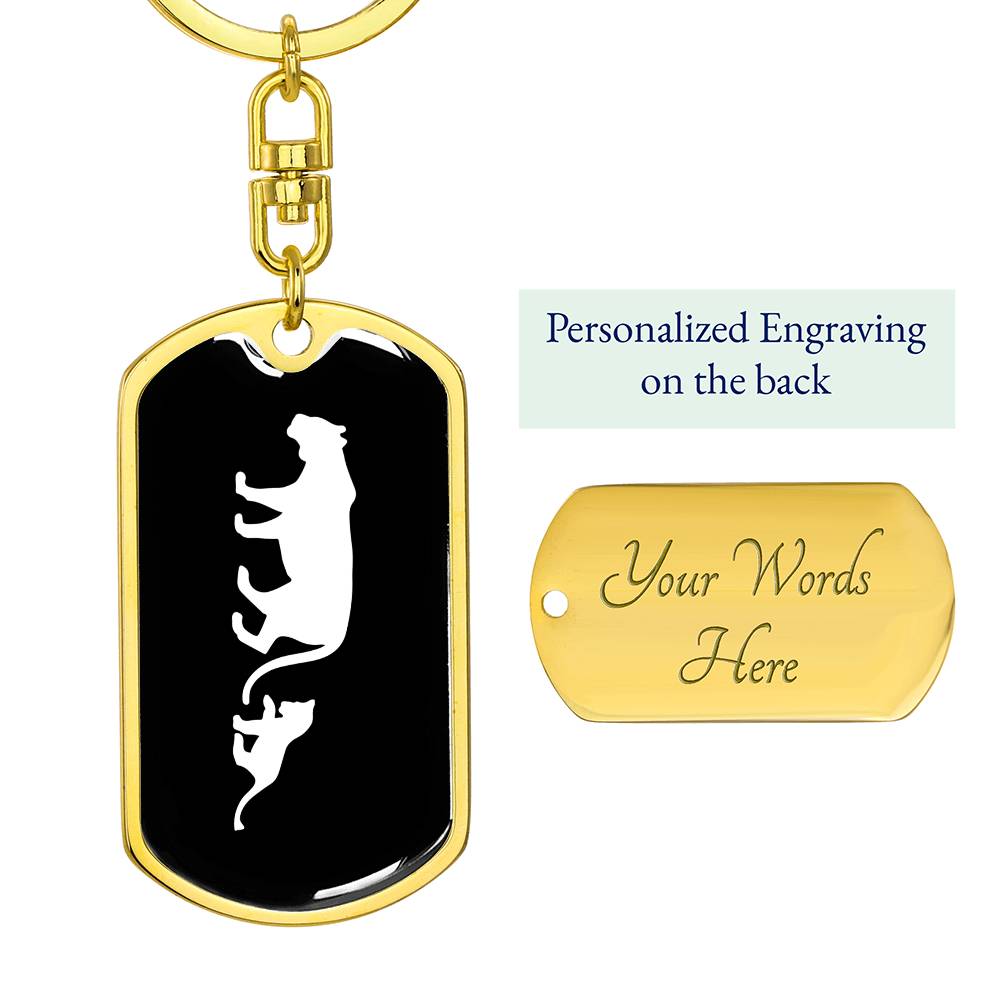 Mama Lioness With 1 Cub v3 - Luxury Dog Tag Keychain