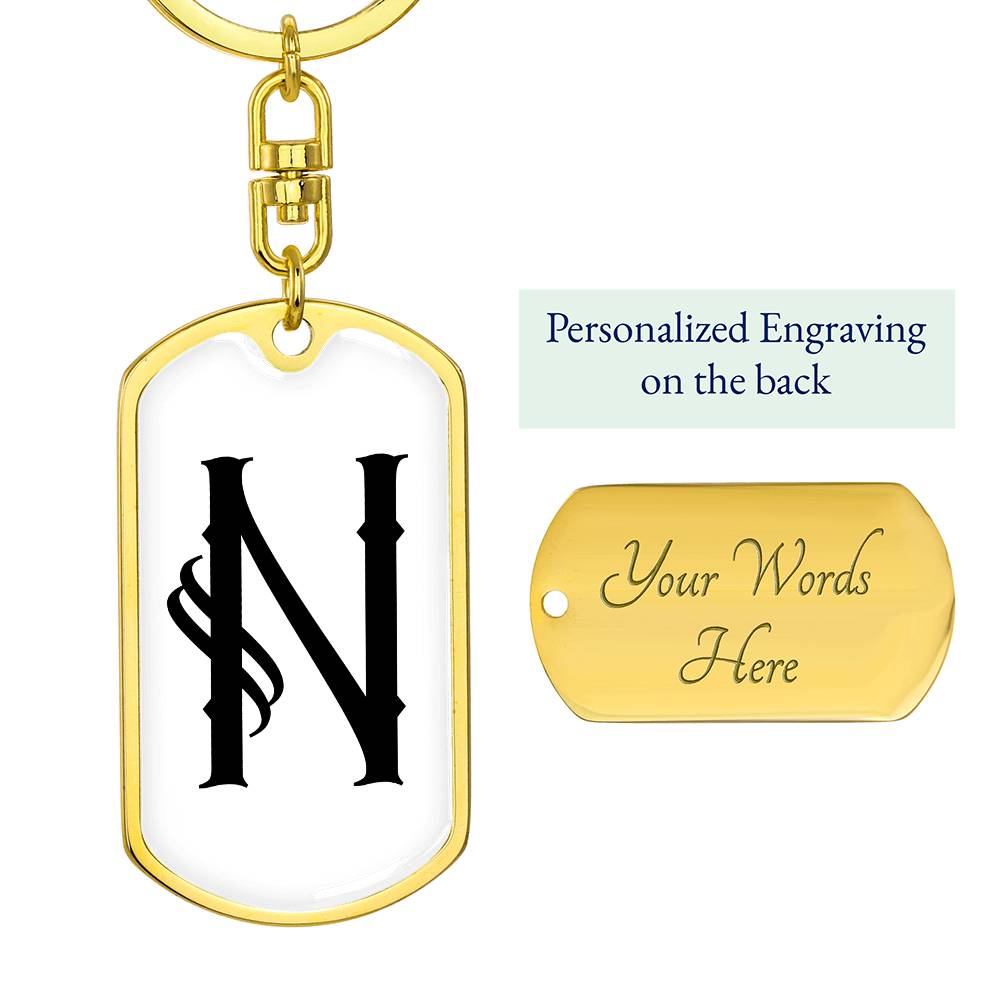 Initial N v001-14 - Luxury Dog Tag Keychain