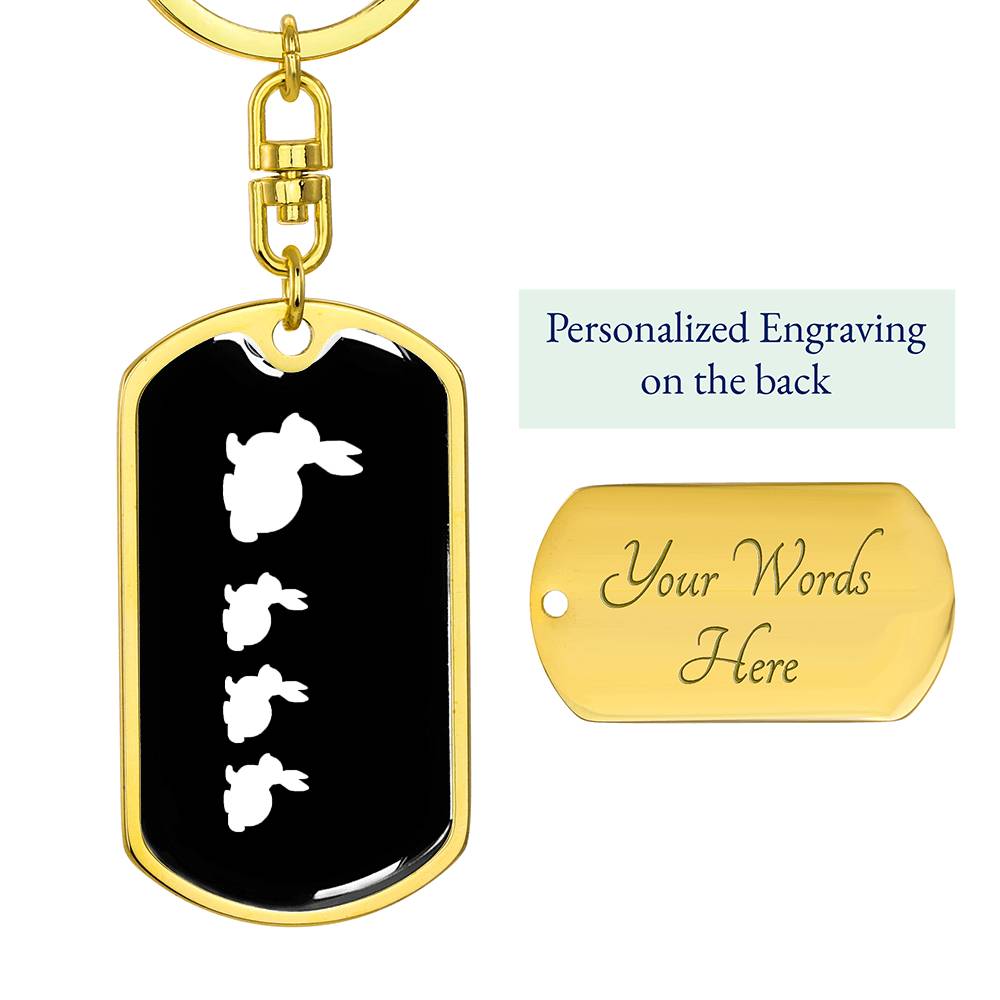 Mama Rabbit With 3 Kittens v3 - Luxury Dog Tag Keychain
