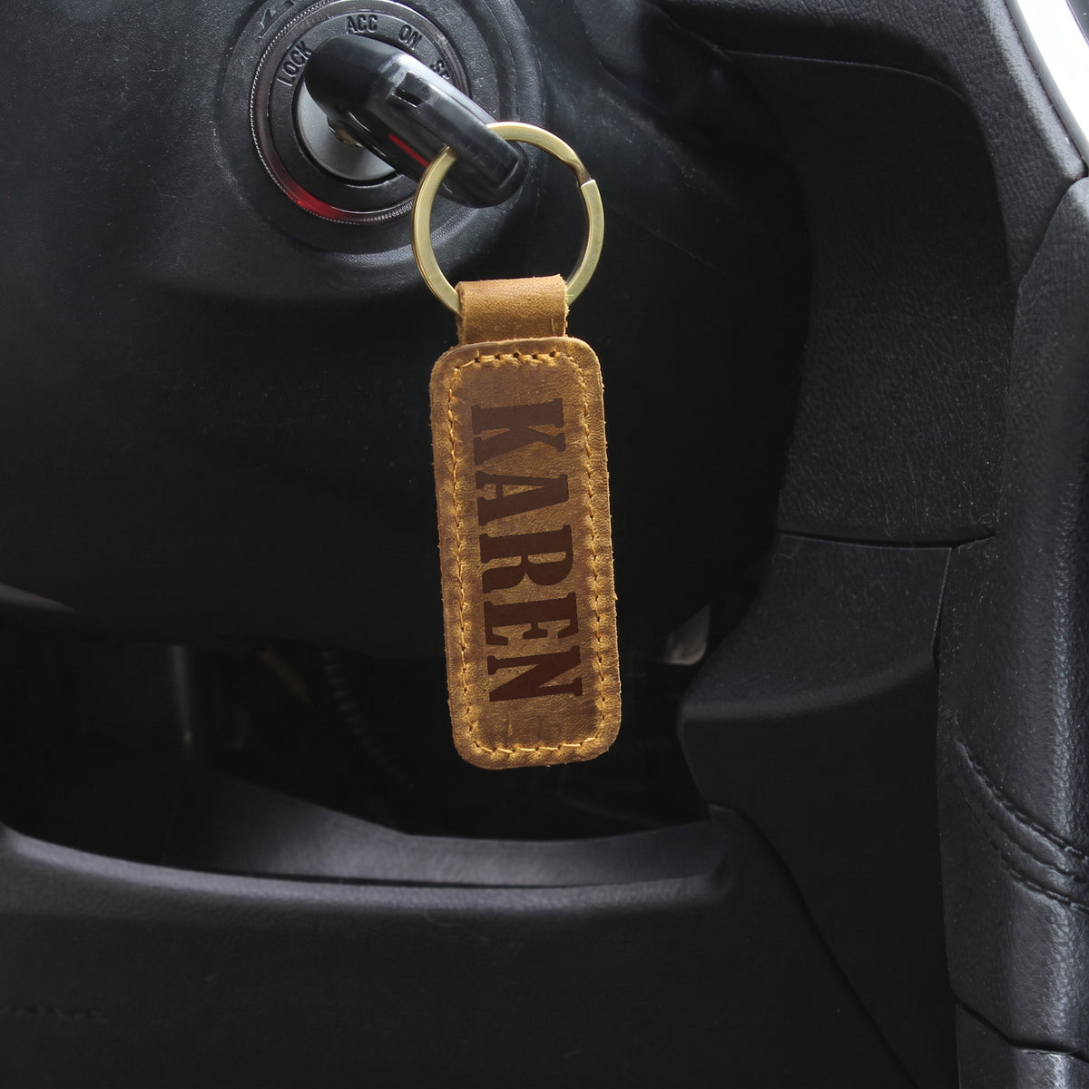 Karen - Engraved Leather Keychain