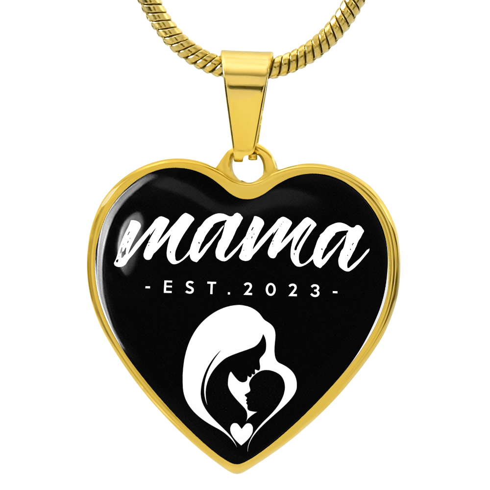 Mama, Est. 2023 v3 - 18k Gold Finished Heart Pendant Luxury Necklace