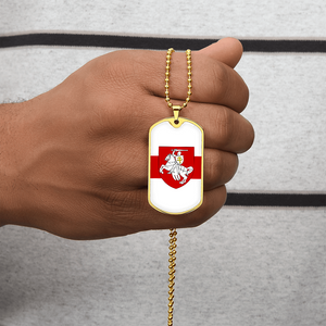 Pahonia And White-Red-White Flag (Belarus) - 18k Gold Finished Luxury Dog Tag Necklace