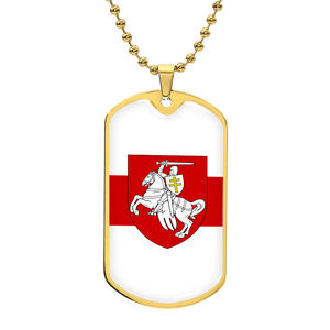 Pahonia And White-Red-White Flag (Belarus) - 18k Gold Finished Luxury Dog Tag Necklace