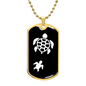 Mama Turtle With 1 Hatchling v3 - 18k Gold Finished Luxury Dog Tag Necklace