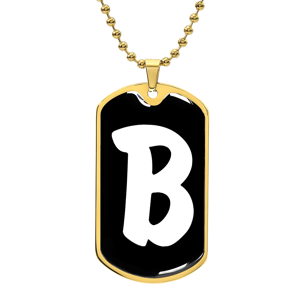 Initial B v3b - 18k Gold Finished Luxury Dog Tag Necklace