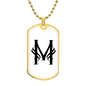 Initial M v001-34 - 18k Gold Finished Luxury Dog Tag Necklace