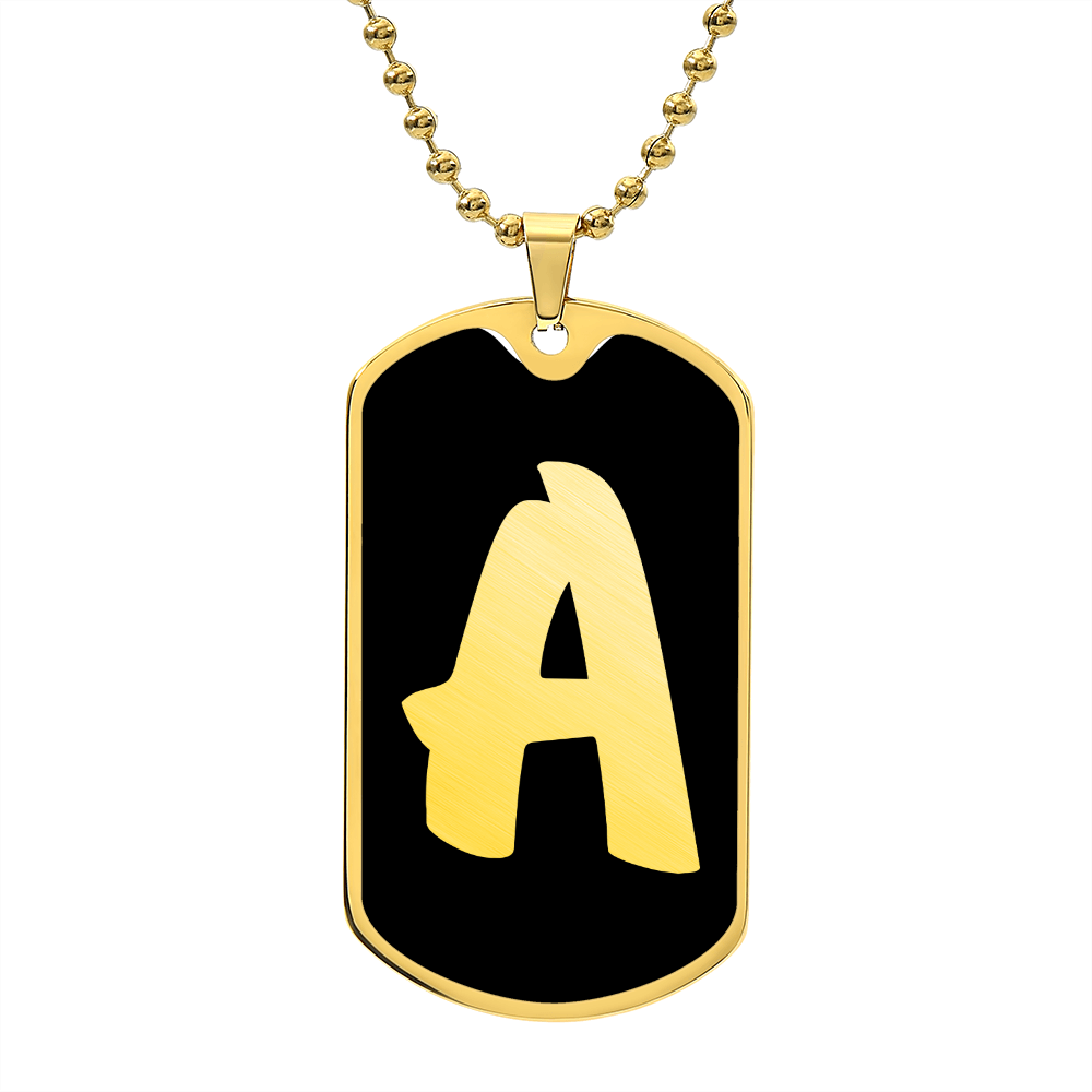 Initial A v2b - 18k Gold Finished Luxury Dog Tag Necklace