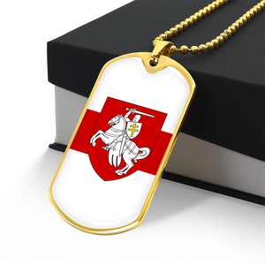 Pahonia And White-Red-White Flag (Belarus) - 18k Gold Finished Luxury Dog Tag Necklace