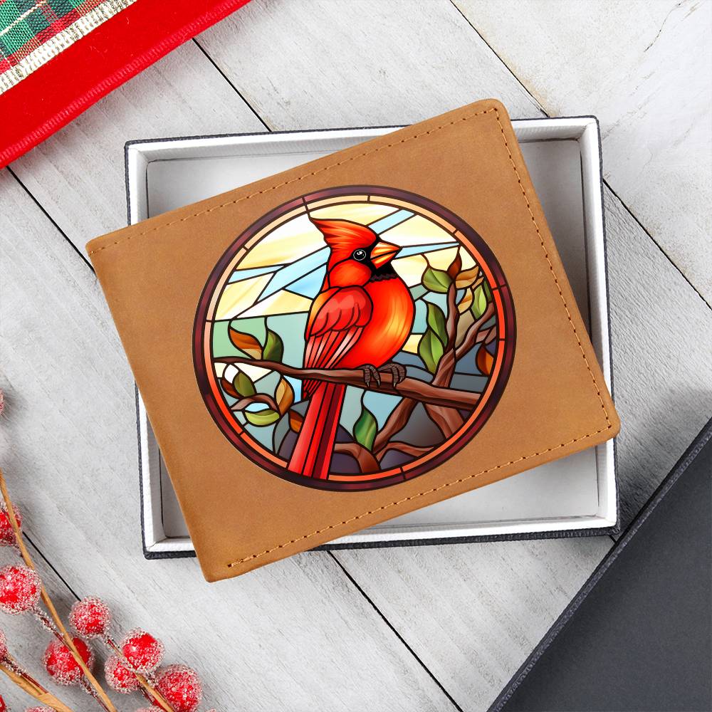 Christmas Red Cardinal Stained Glass Design 021 - Leather Wallet