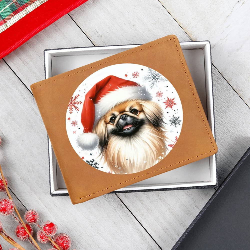 Christmas Dog - Pekingese - Leather Wallet