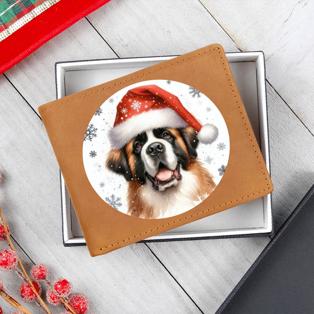 Christmas Dog - St. Bernard - Leather Wallet