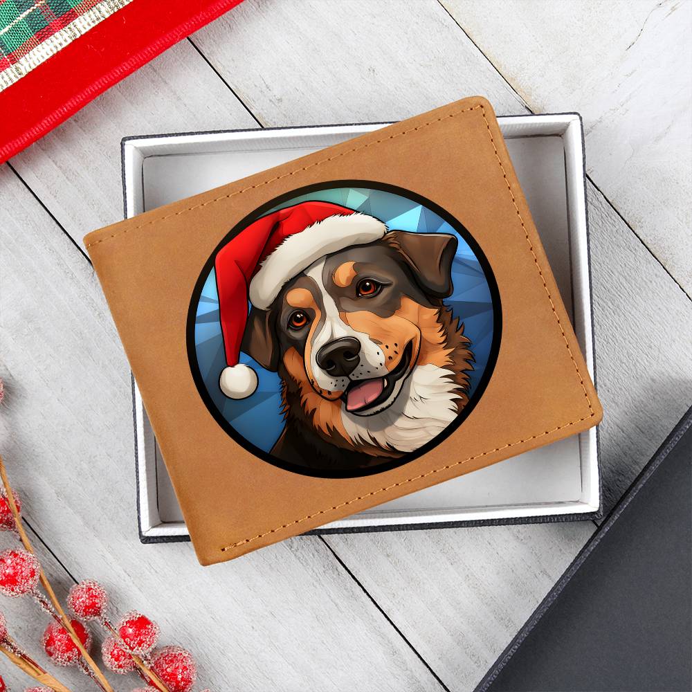 Dog Stained Glass Christmas Design 008 - Leather Wallet