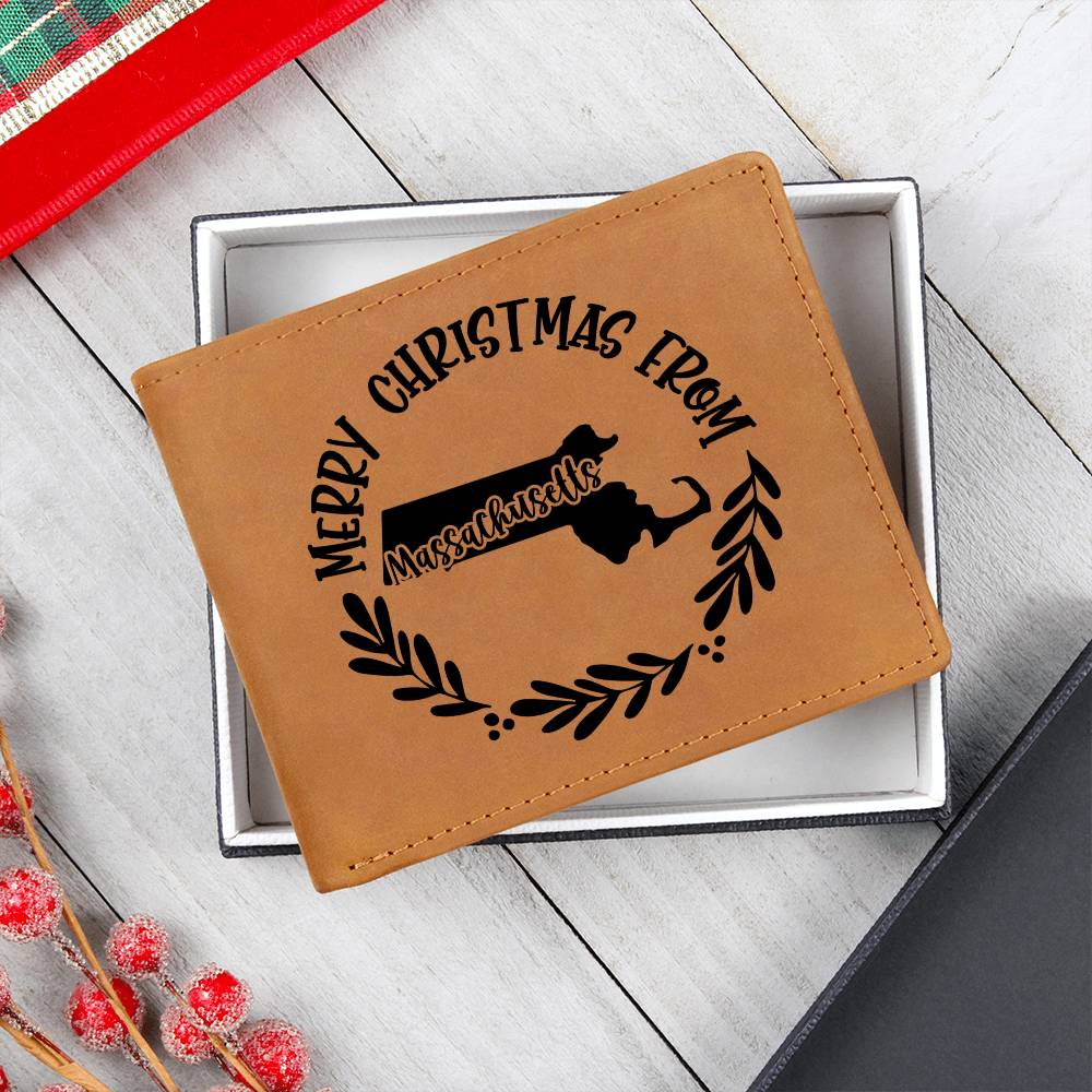 Merry Christmas From Massachusetts - Leather Wallet