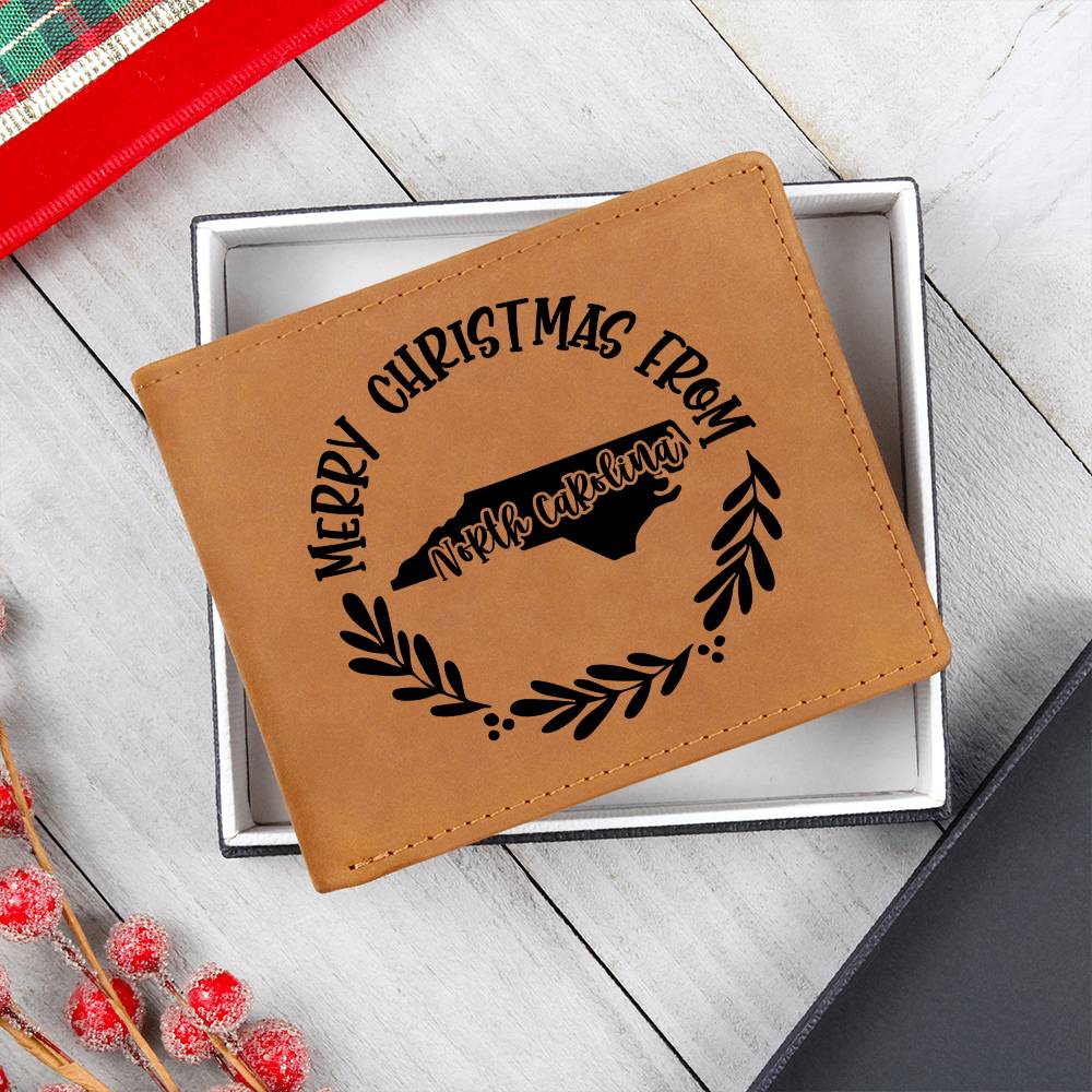 Merry Christmas From North Carolina - Leather Wallet