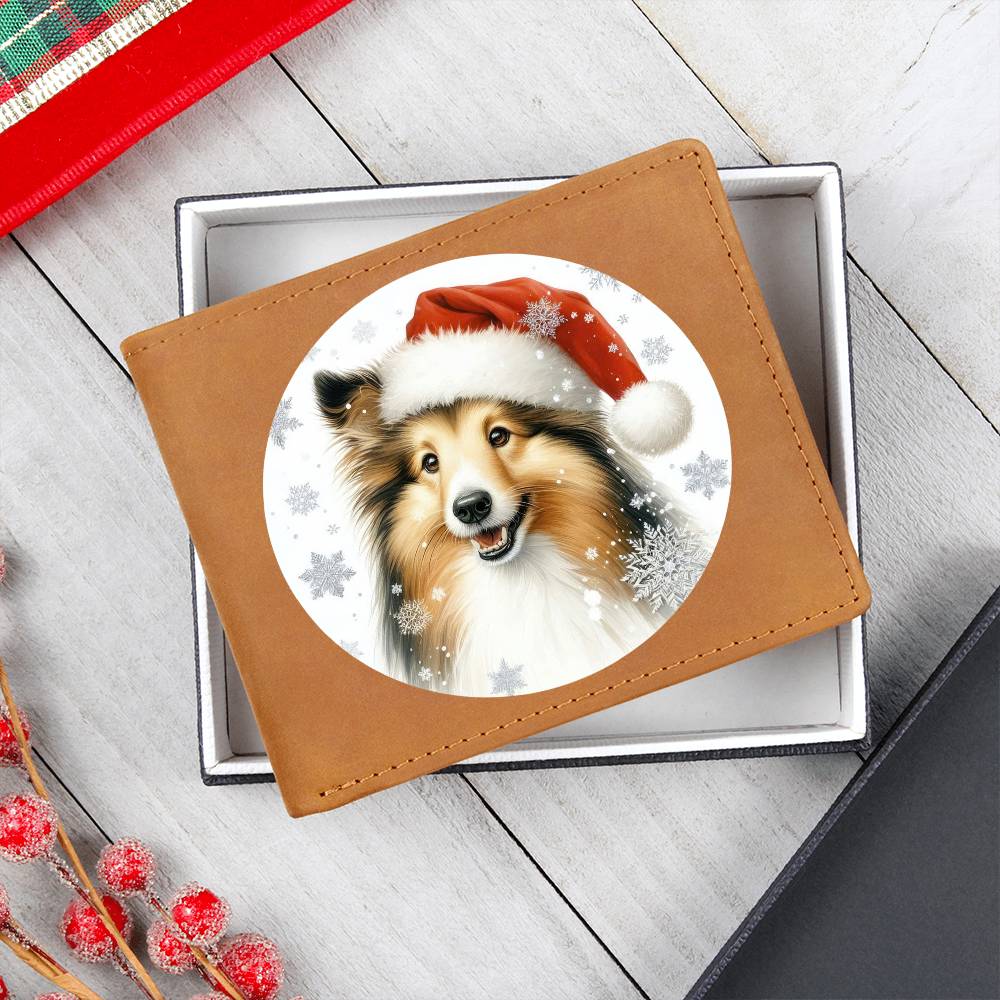 Christmas Dog - Shetland Sheepdog - Leather Wallet