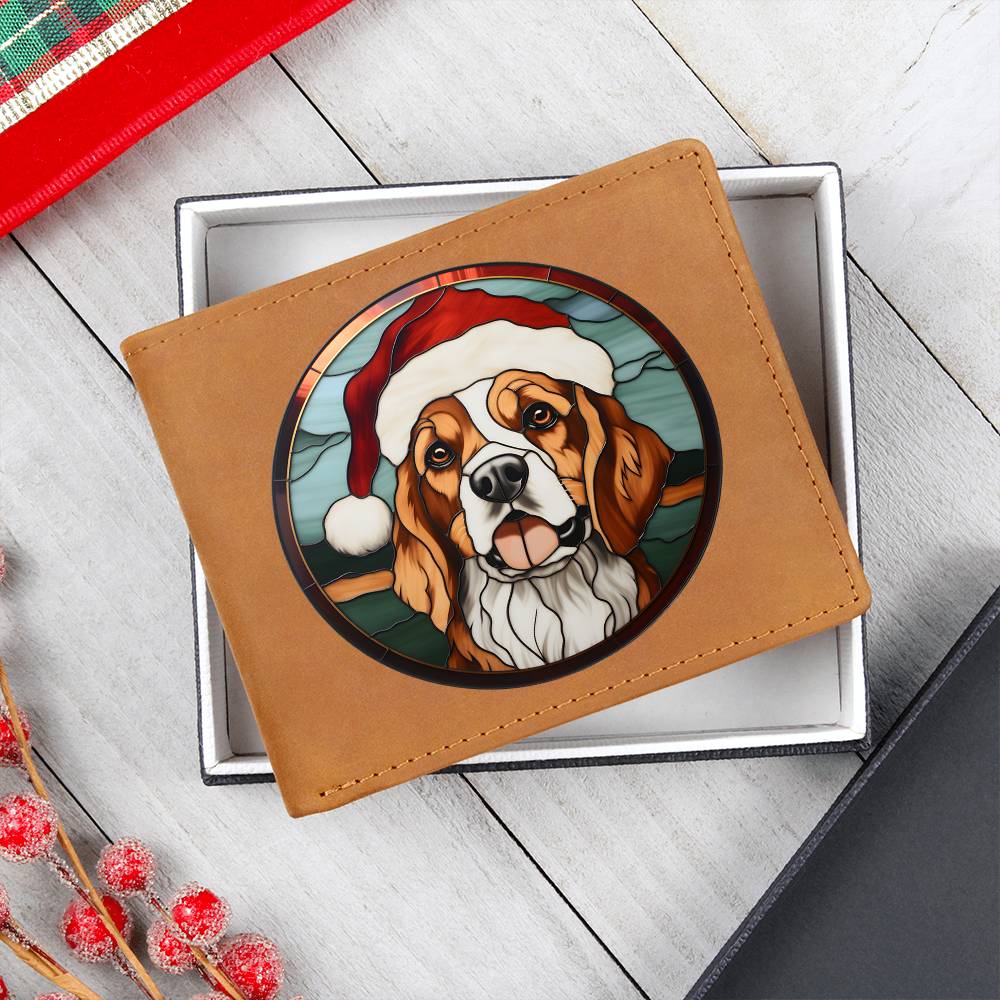 Dog Stained Glass Christmas Design 035 - Leather Wallet