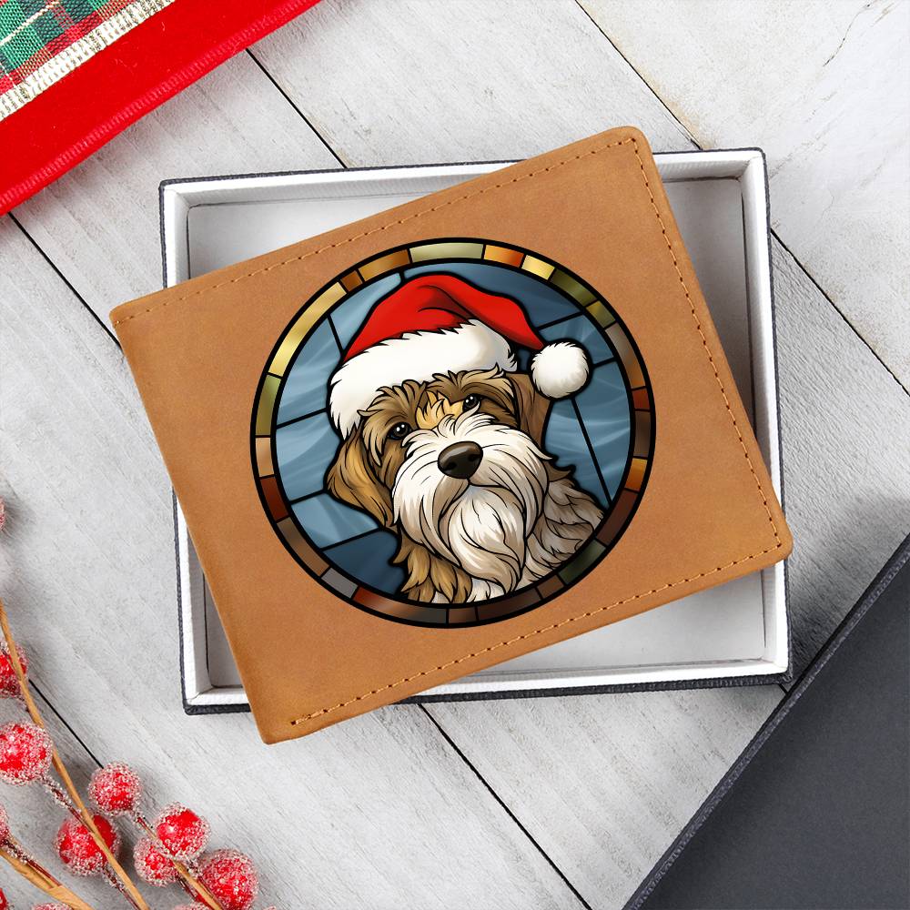 Dog Stained Glass Christmas Design 009 - Leather Wallet