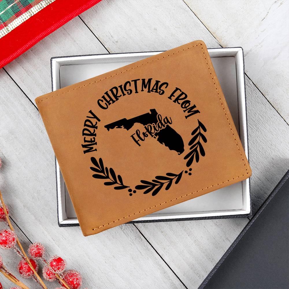Merry Christmas From Florida - Leather Wallet