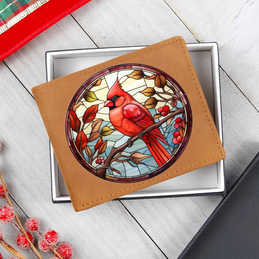 Christmas Red Cardinal Stained Glass Design 031 - Leather Wallet