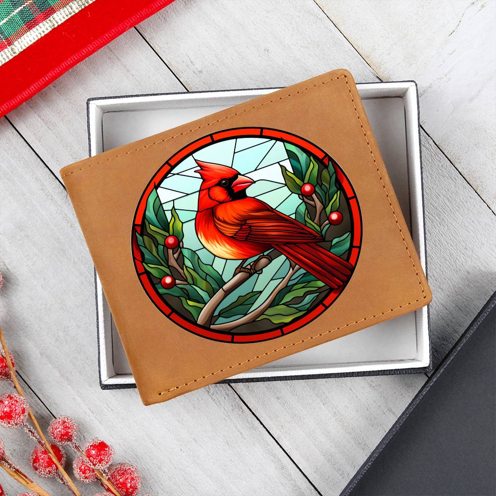Christmas Red Cardinal Stained Glass Design 023 - Leather Wallet