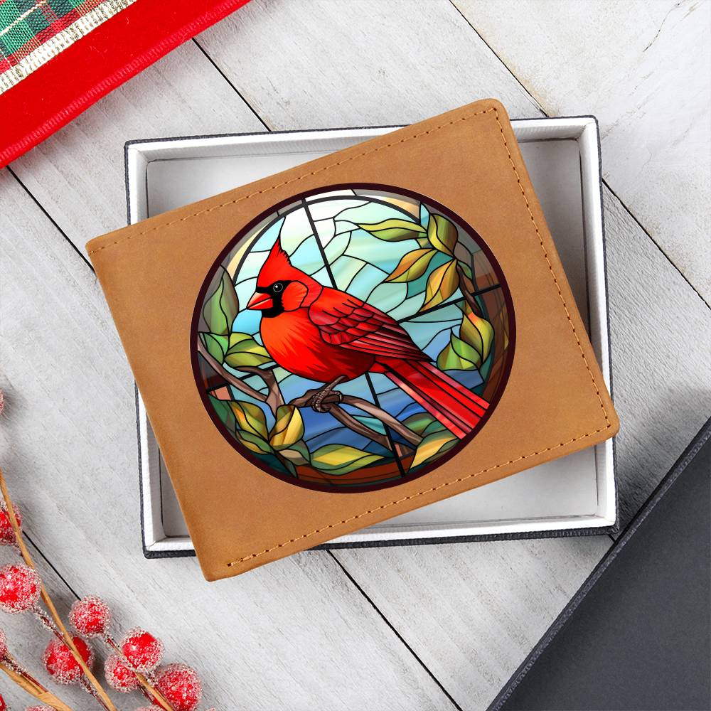 Christmas Red Cardinal Stained Glass Design 002 - Leather Wallet