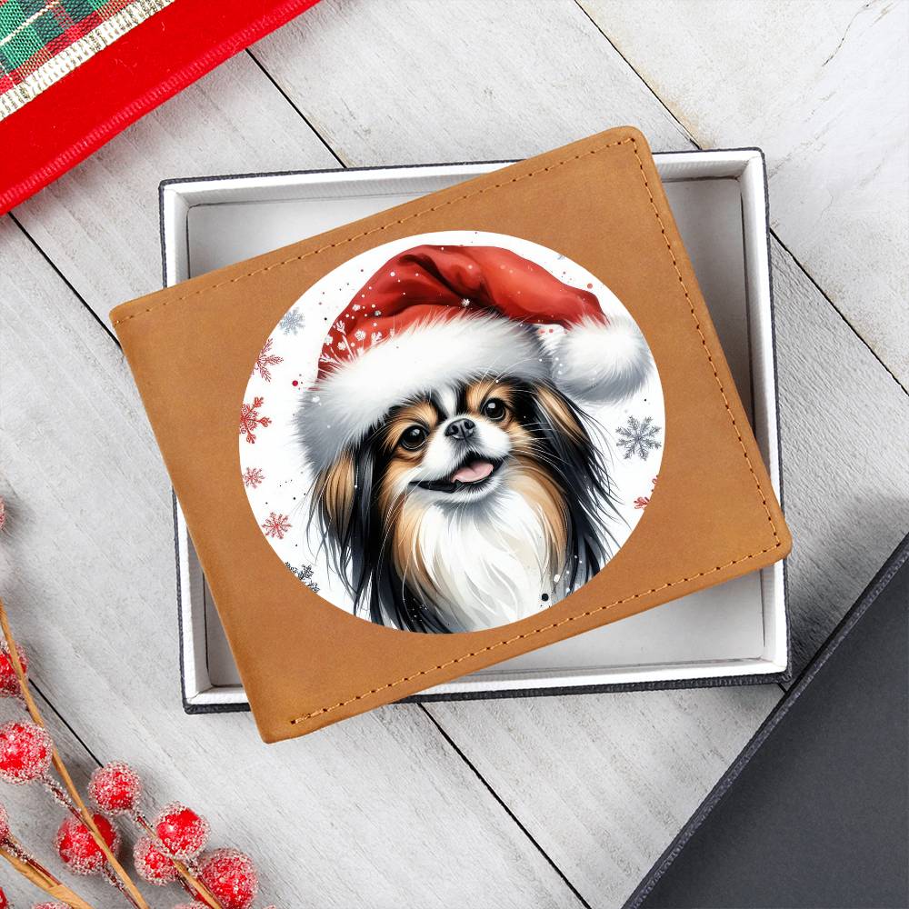 Christmas Dog - Japanese Chin - Leather Wallet
