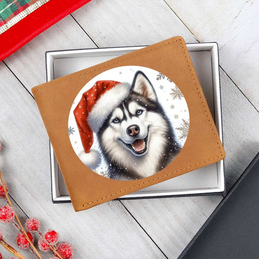 Christmas Dog - Siberian Husky Dog - Leather Wallet