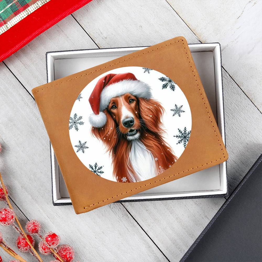 Christmas Dog - Irish Red and White Setter - Leather Wallet