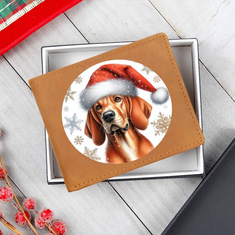 Christmas Dog - Redbone Coonhound - Leather Wallet
