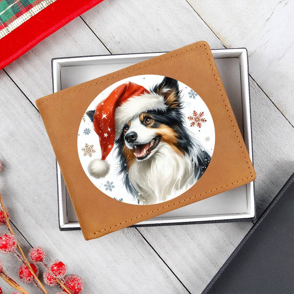 Christmas Dog - Border Collie - Leather Wallet