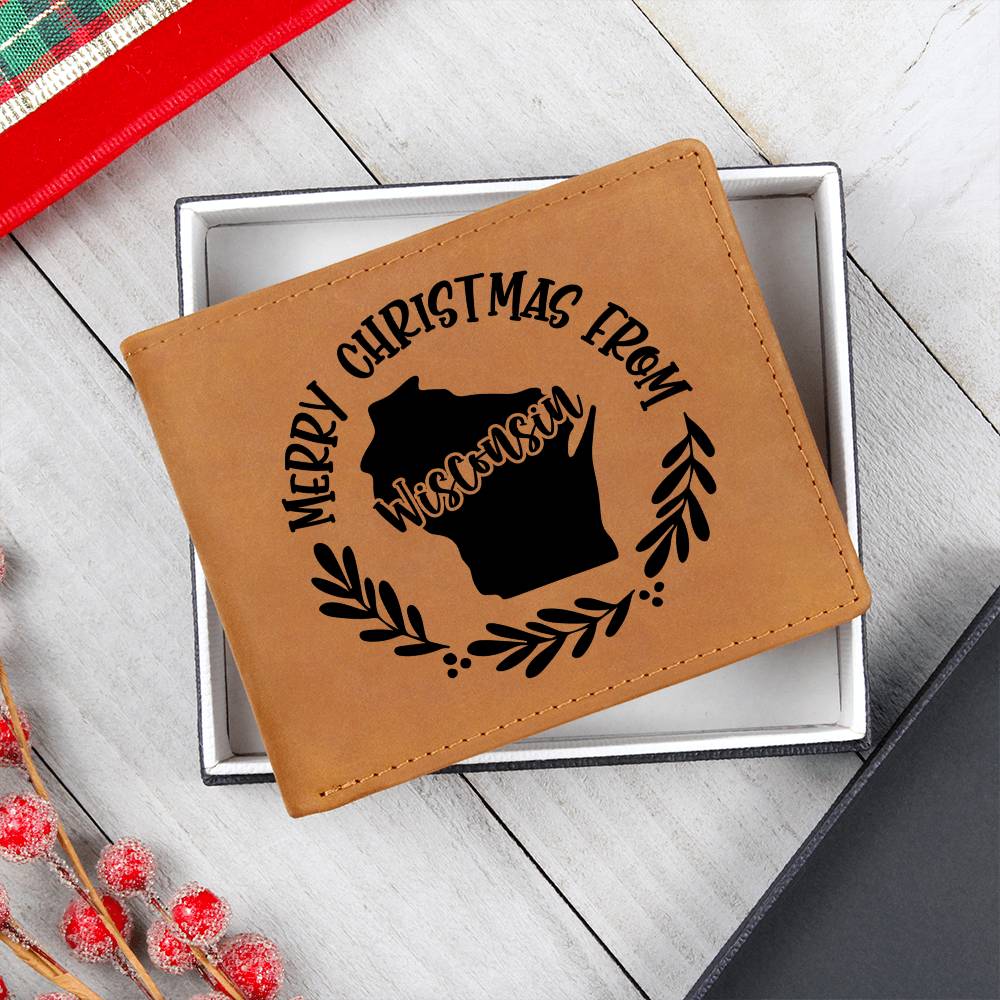 Merry Christmas From Wisconsin - Leather Wallet