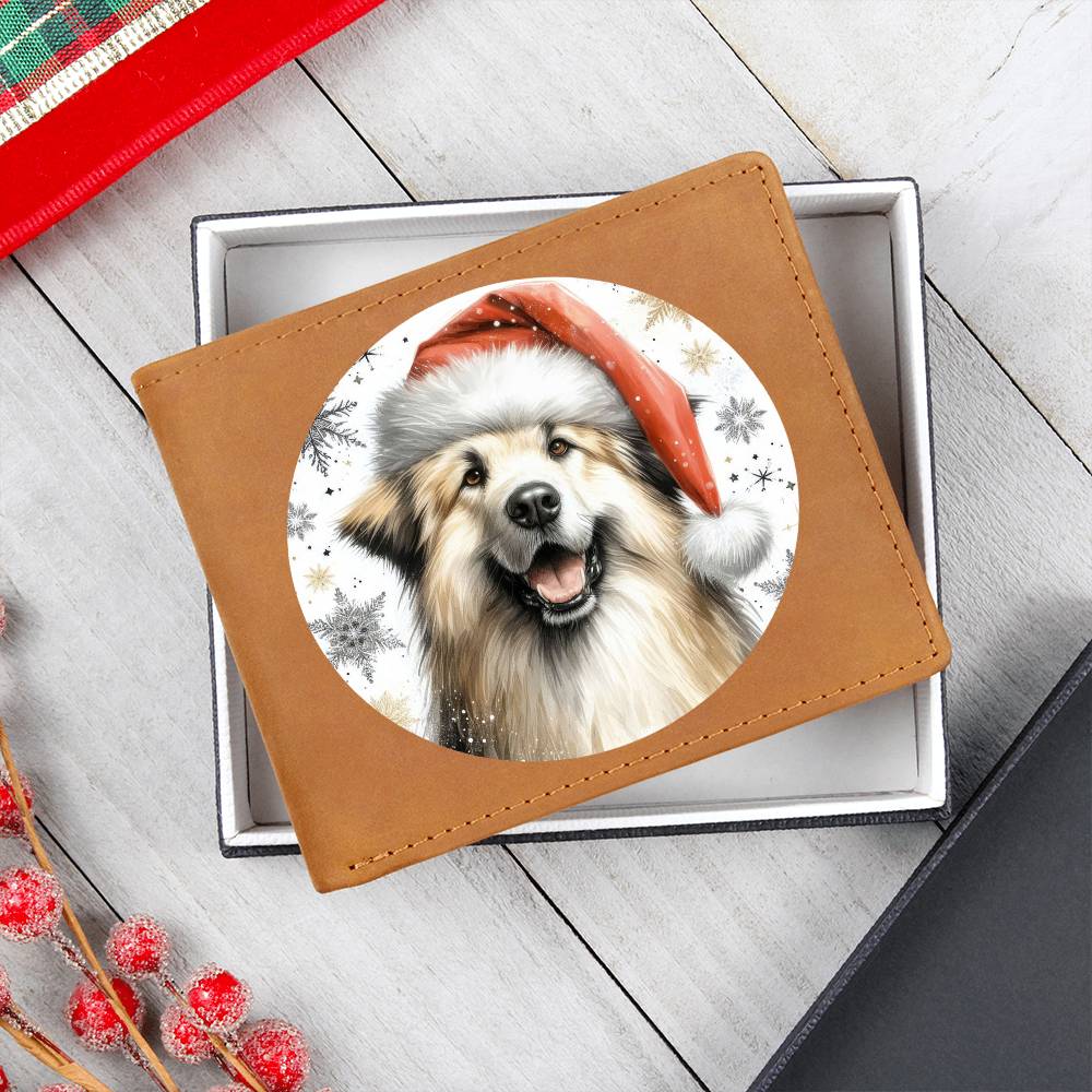 Christmas Dog - Pyrenean Shepherd - Leather Wallet