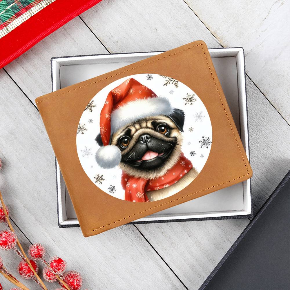Christmas Dog - Pug - Leather Wallet