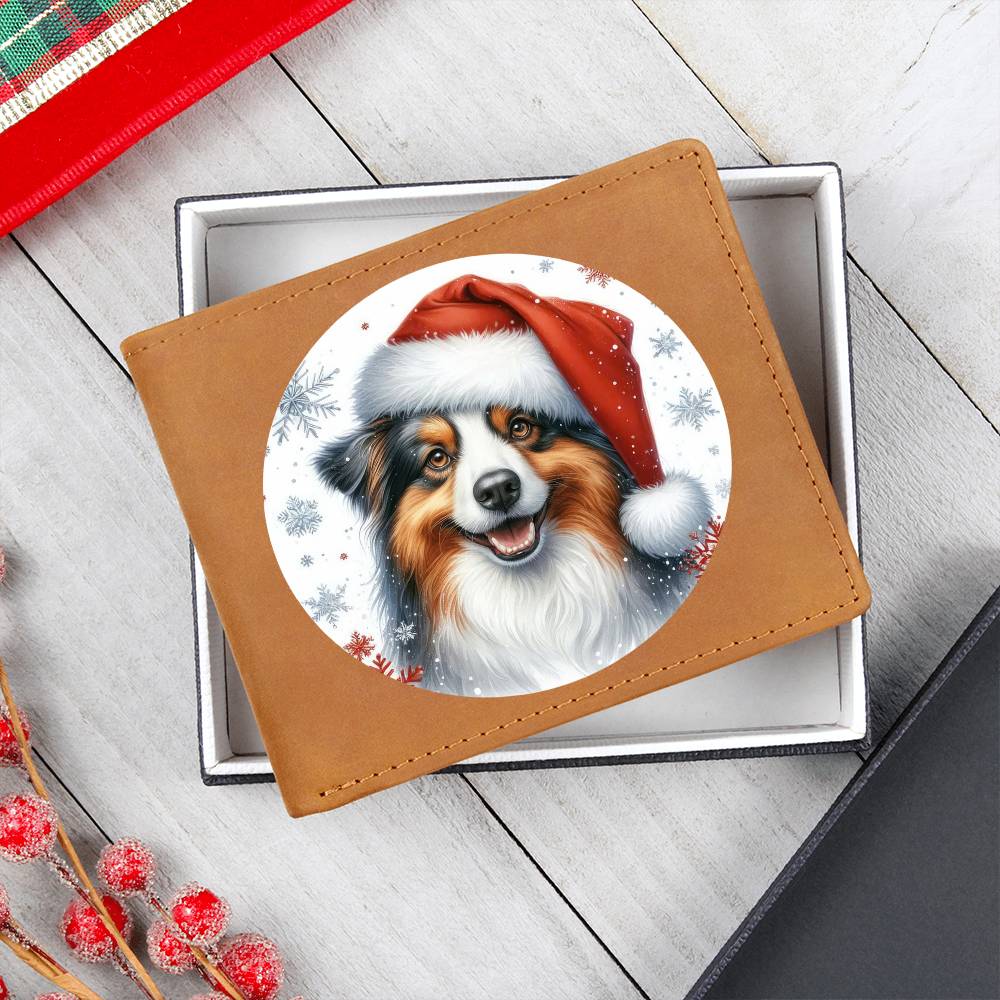 Christmas Dog - Australian Shepherd - Leather Wallet