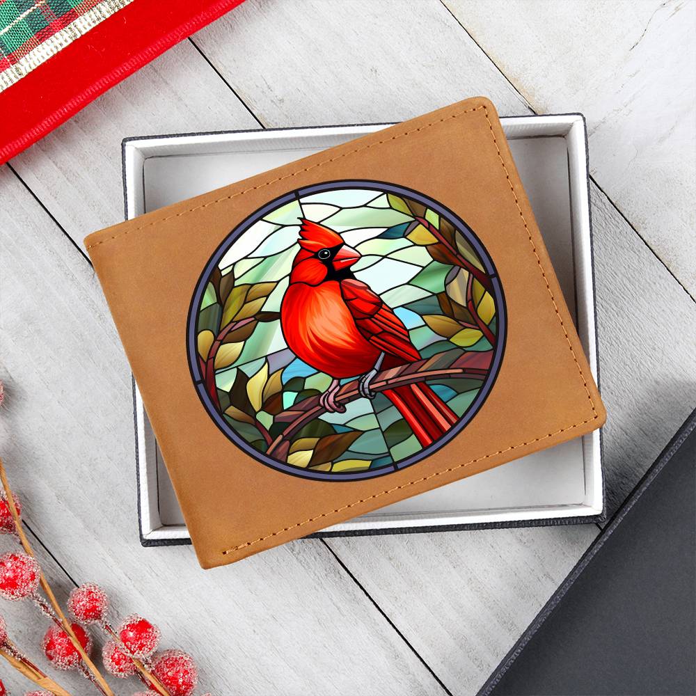 Christmas Red Cardinal Stained Glass Design 022 - Leather Wallet