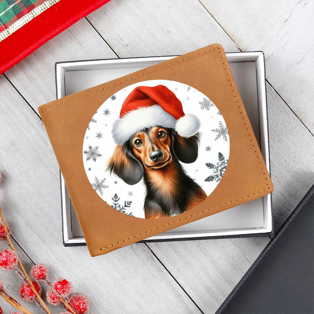 Christmas Dog - Dachshund - Leather Wallet