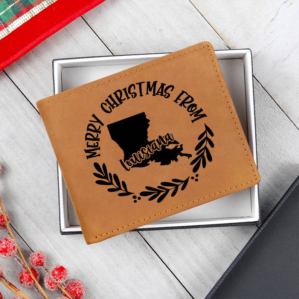 Merry Christmas From Louisiana - Leather Wallet