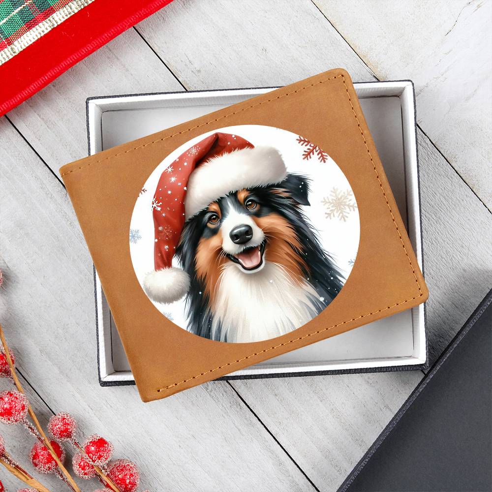 Christmas Dog - Miniature American Shepherd - Leather Wallet
