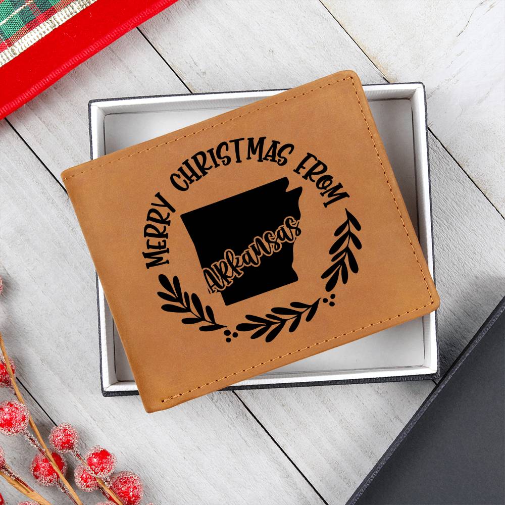 Merry Christmas From Arkansas - Leather Wallet