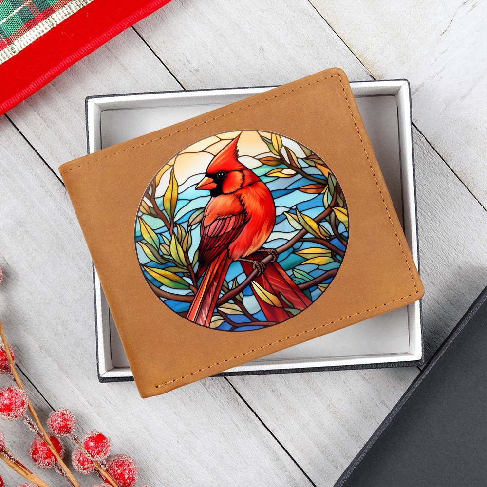 Christmas Red Cardinal Stained Glass Design 024 - Leather Wallet