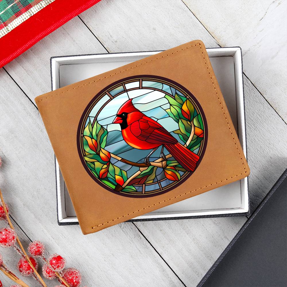 Christmas Red Cardinal Stained Glass Design 010 - Leather Wallet